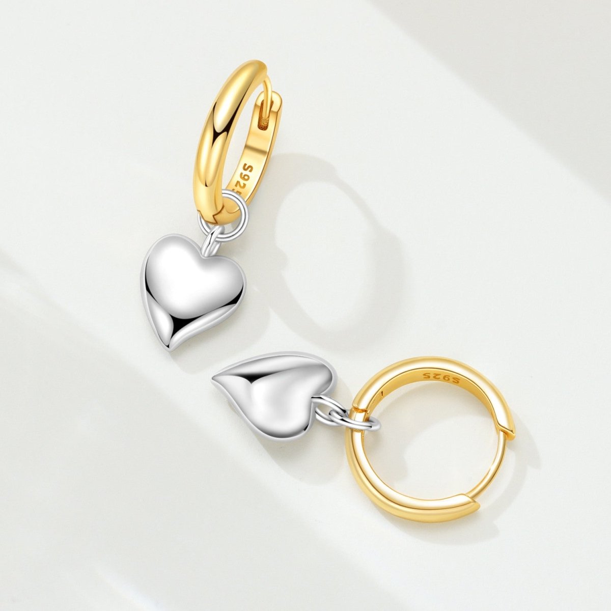 Pangama Jewelry Golden Two-Tone Puffy Heart Hoop Earrings