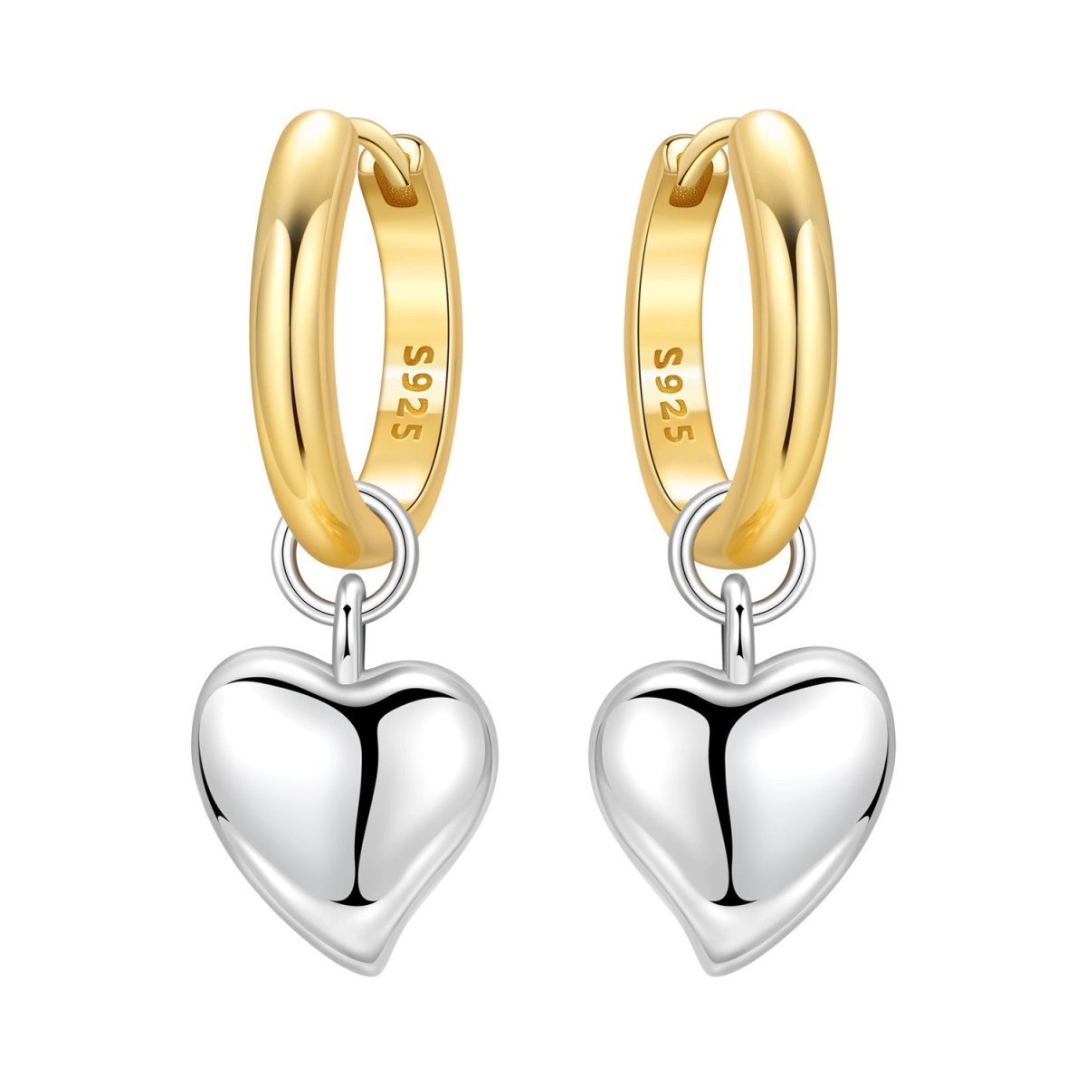 Pangama Jewelry Golden Two-Tone Puffy Heart Hoop Earrings
