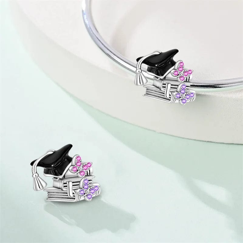 Pangama Jewelry Graduation Cap & Books with Sparkling Butterflies Charm