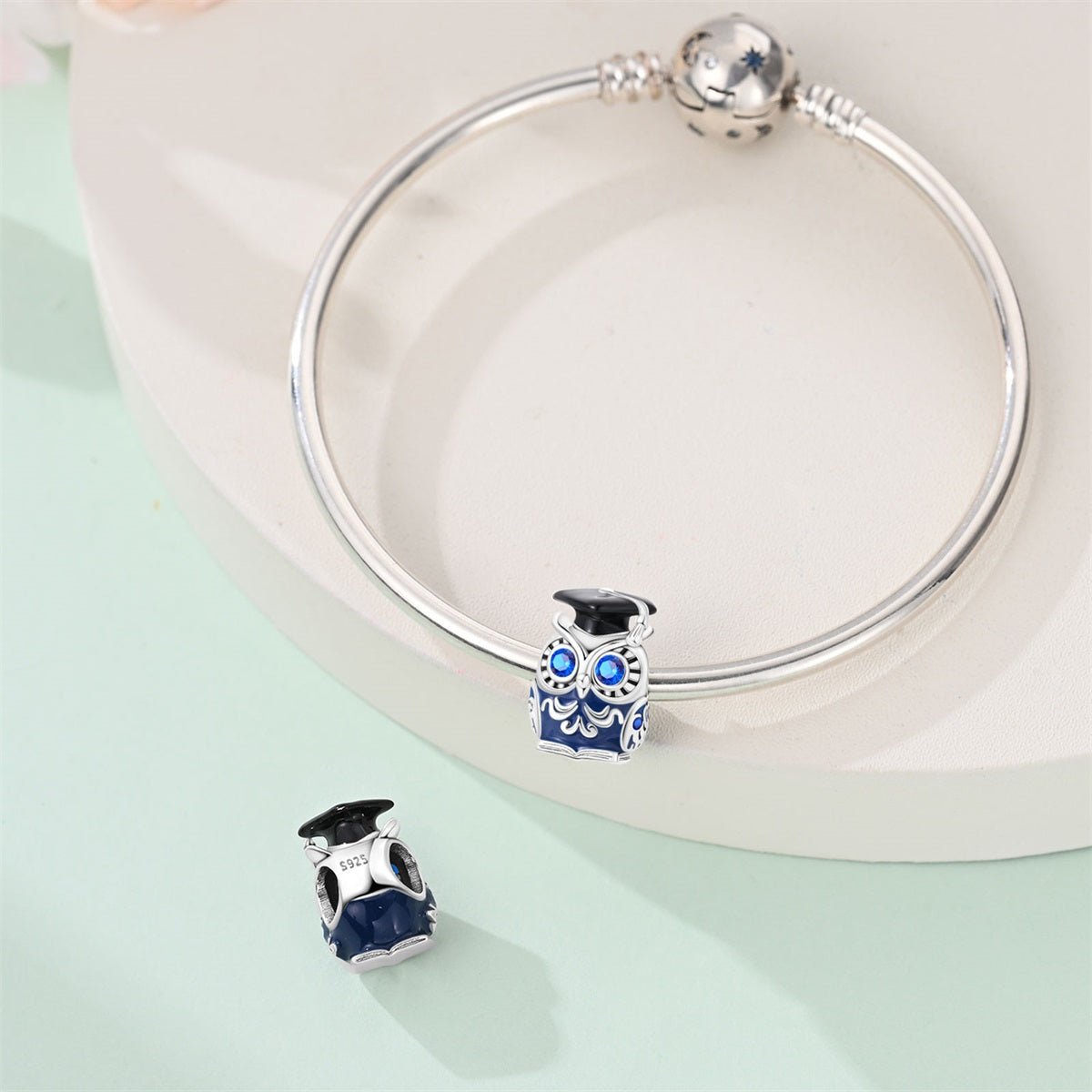 Pangama Jewelry Graduation Owl with Blue Crystal Eyes Charm