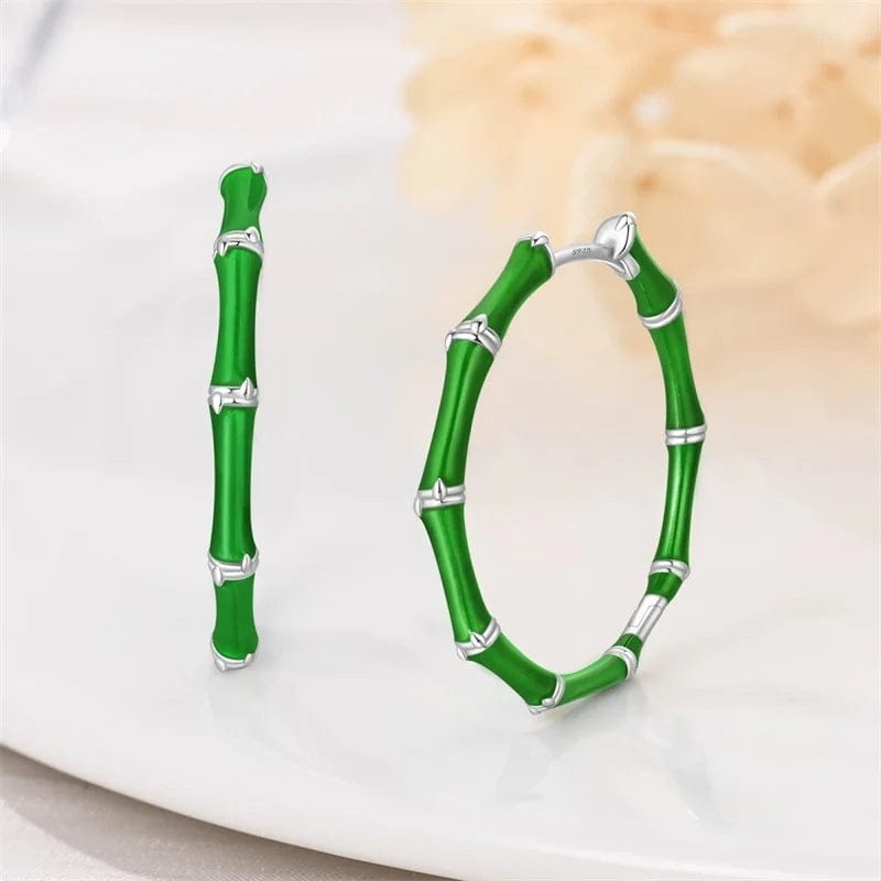 Pangama Jewelry Green Bamboo Hoop Earrings