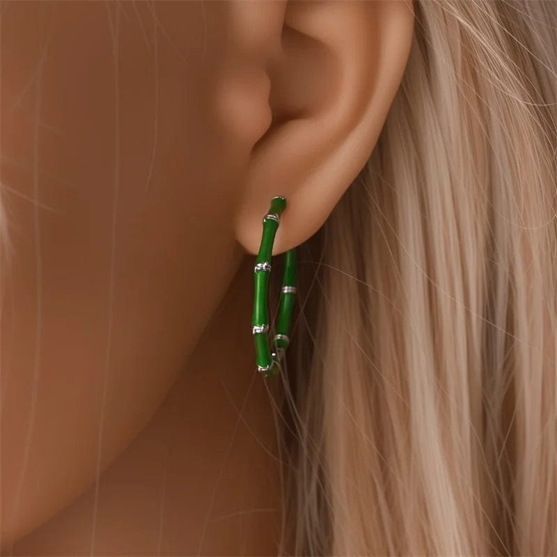 Pangama Jewelry Green Bamboo Hoop Earrings