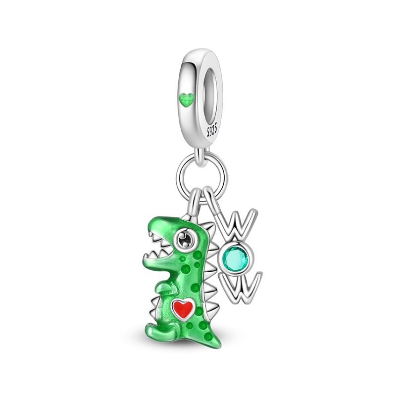 Pangama Jewelry Green Dinosaur with WOW Letters Dangle Charm