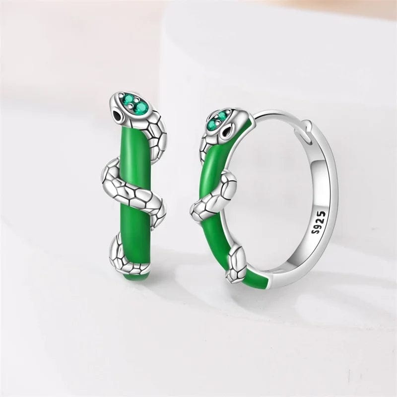 Pangama Jewelry Green Enamel Snake Hoop Earrings
