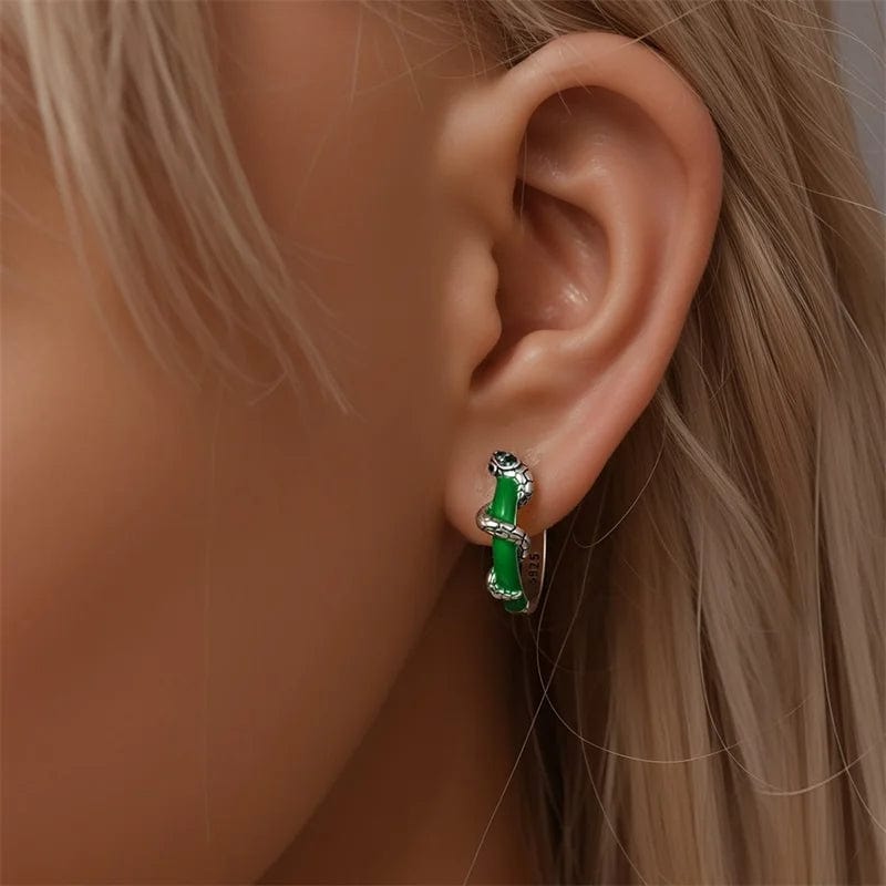 Pangama Jewelry Green Enamel Snake Hoop Earrings
