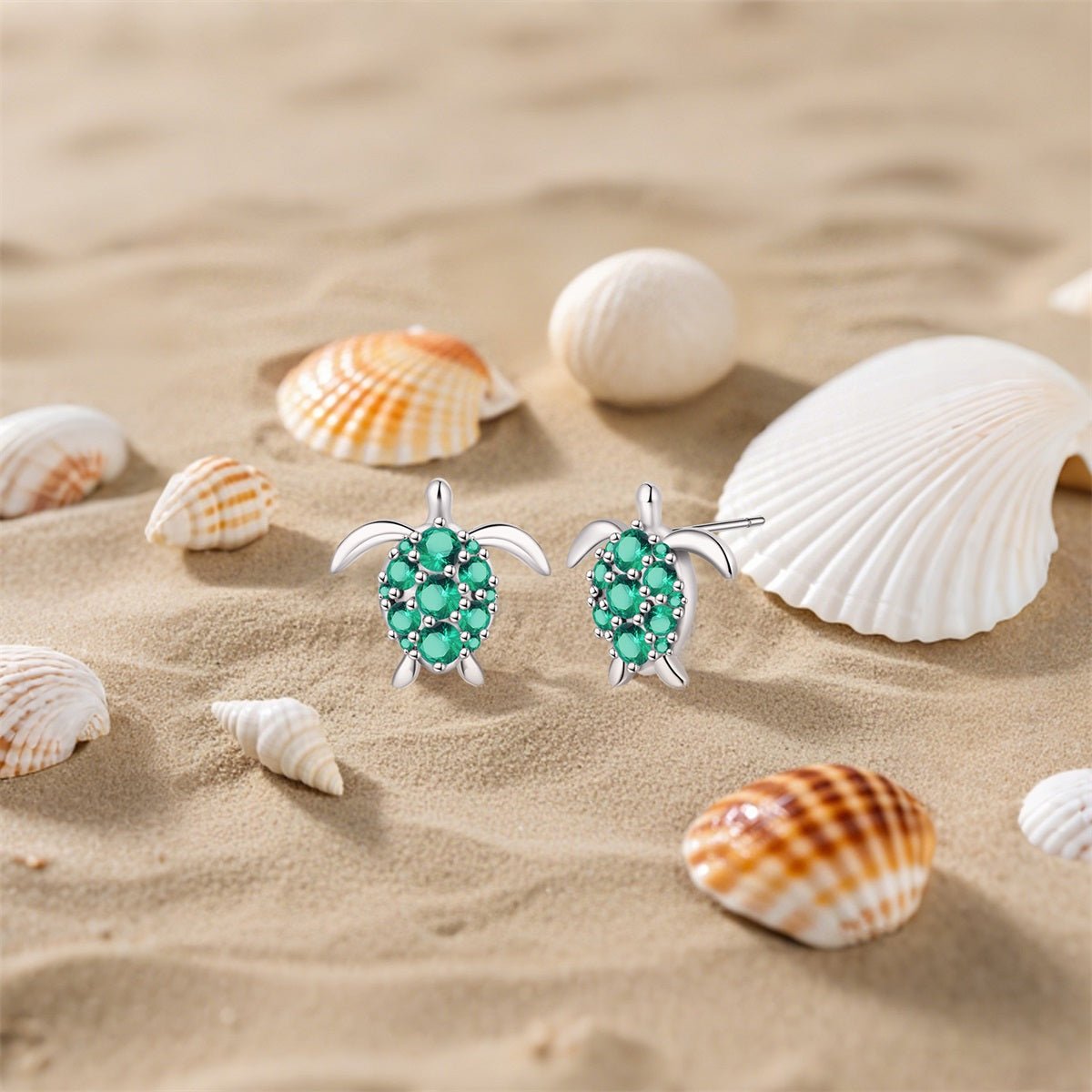 Pangama Jewelry Green Gem Sea Turtle Stud Earrings