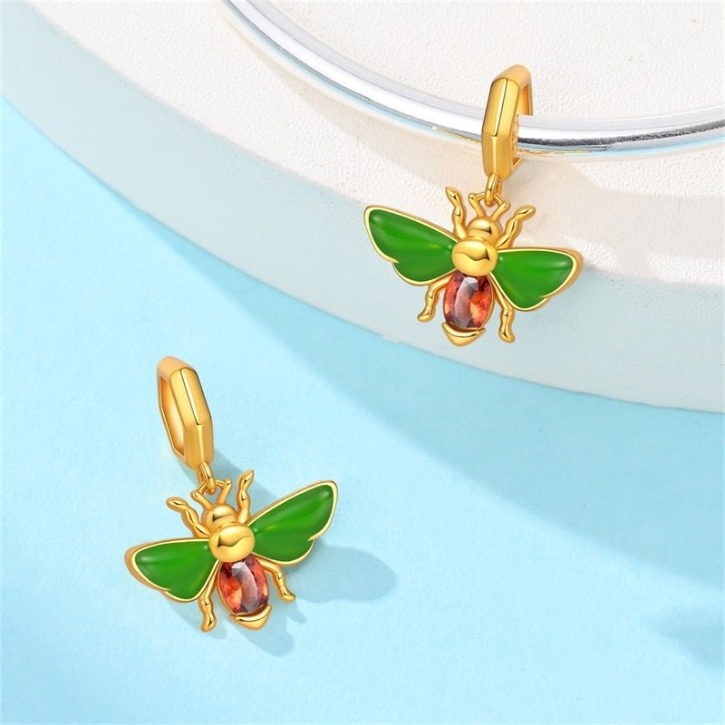 Pangama Jewelry Green & Gold Bee Dangle Charm