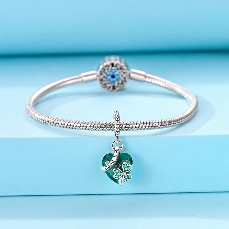 Pangama Jewelry Green Heart “Good Luck” Clover Dangle Charm
