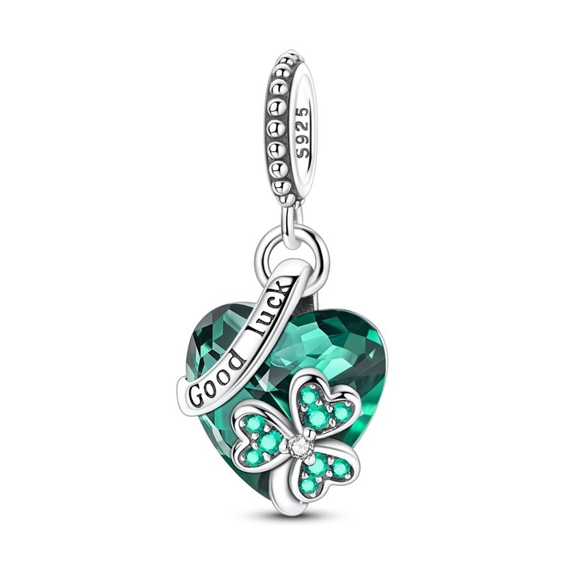Pangama Jewelry Green Heart “Good Luck” Clover Dangle Charm