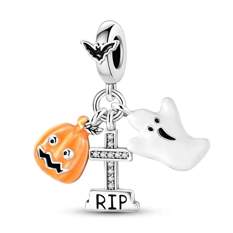 Pangama Jewelry Halloween Charm with Pumpkin, Ghost, and RIP Tombstone