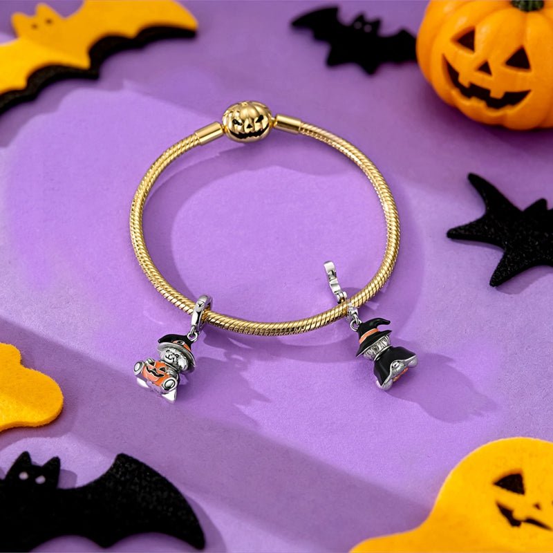Pangama Jewelry Halloween Witch Bear & Pumpkin Dangle Charm