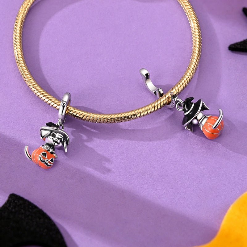 Pangama Jewelry Halloween Witch Dog & Pumpkin Charm
