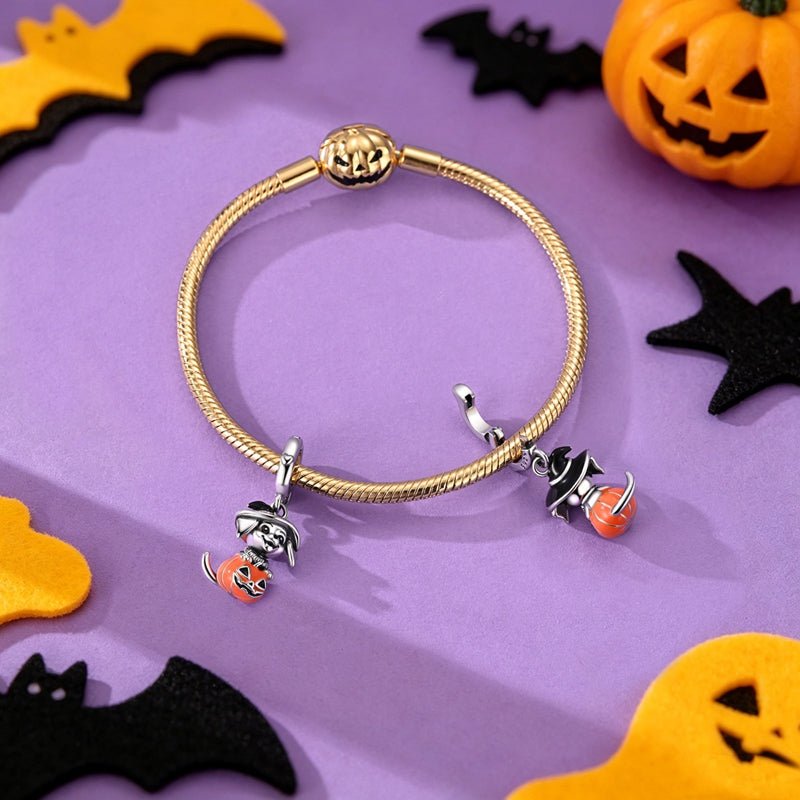 Pangama Jewelry Halloween Witch Dog & Pumpkin Charm