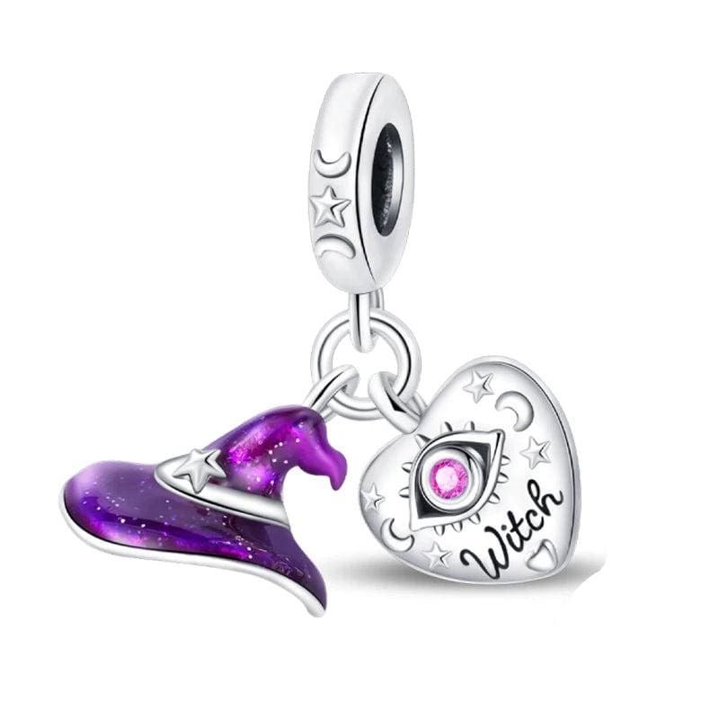 Pangama Jewelry Halloween Witch Hat & Heart Dangle Charm