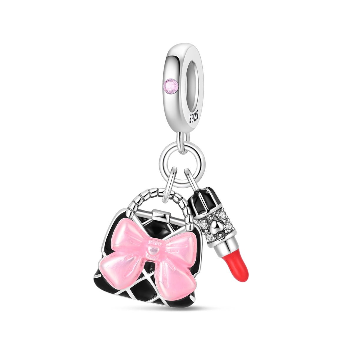 Pangama Jewelry Handbag with Pink Bow & Lipstick Dangle Charm