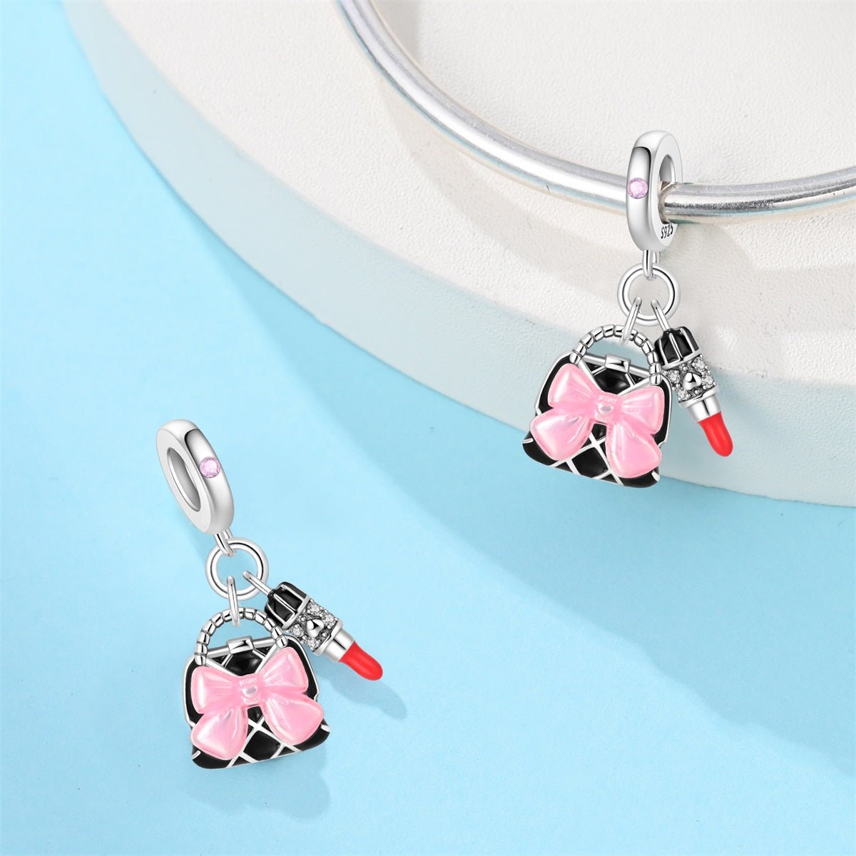 Pangama Jewelry Handbag with Pink Bow & Lipstick Dangle Charm