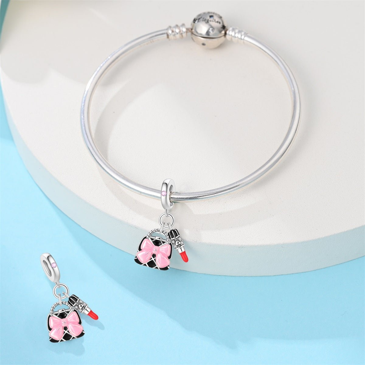 Pangama Jewelry Handbag with Pink Bow & Lipstick Dangle Charm