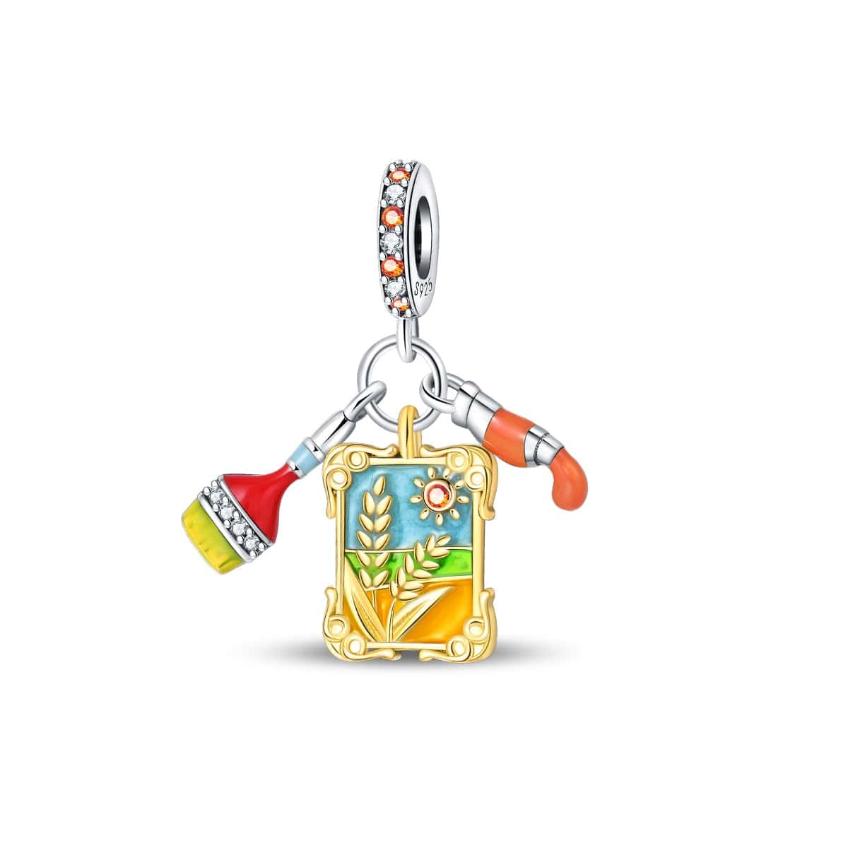 Pangama Jewelry Harvest - Themed Charm with Paintbrush and Wheat Design