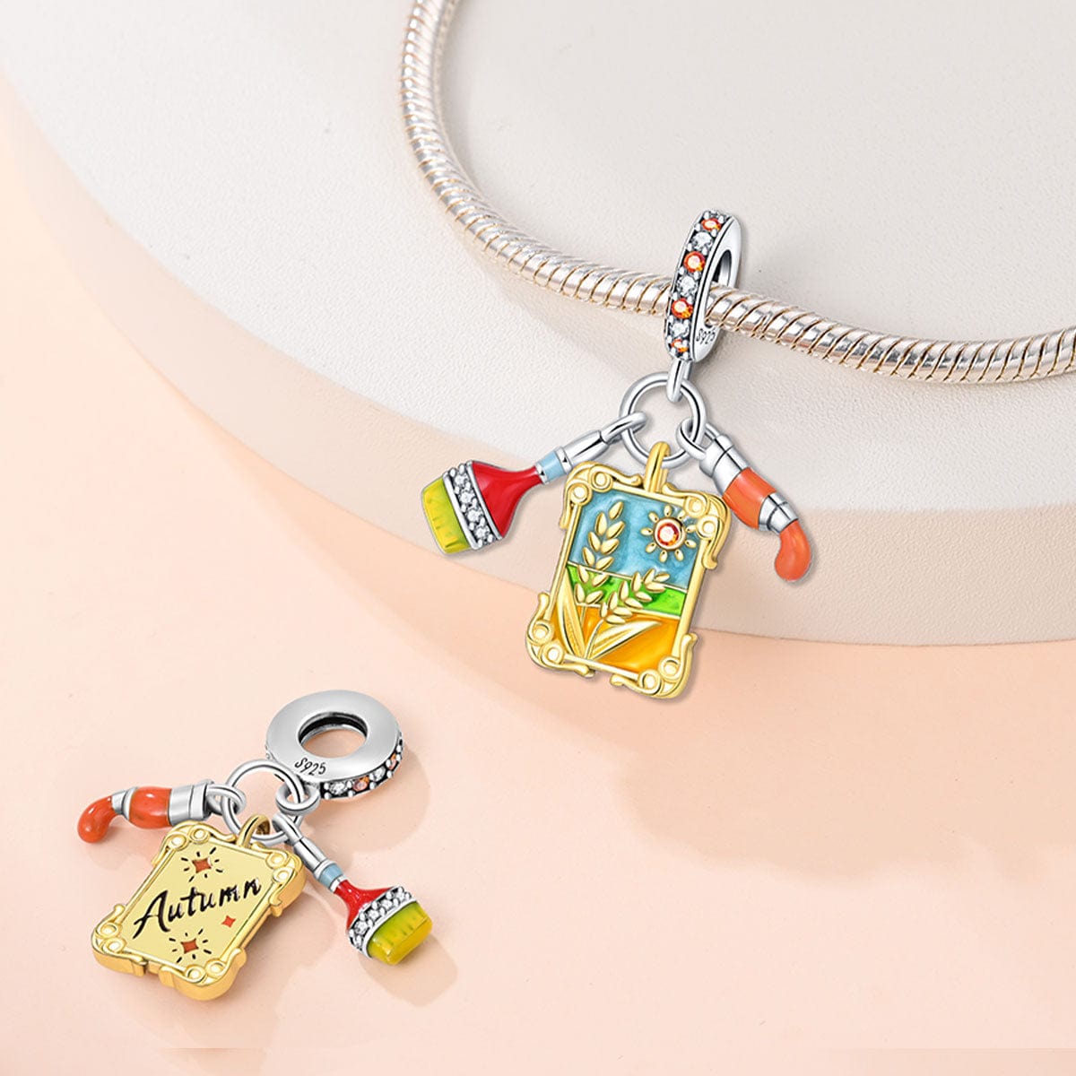 Pangama Jewelry Harvest - Themed Charm with Paintbrush and Wheat Design