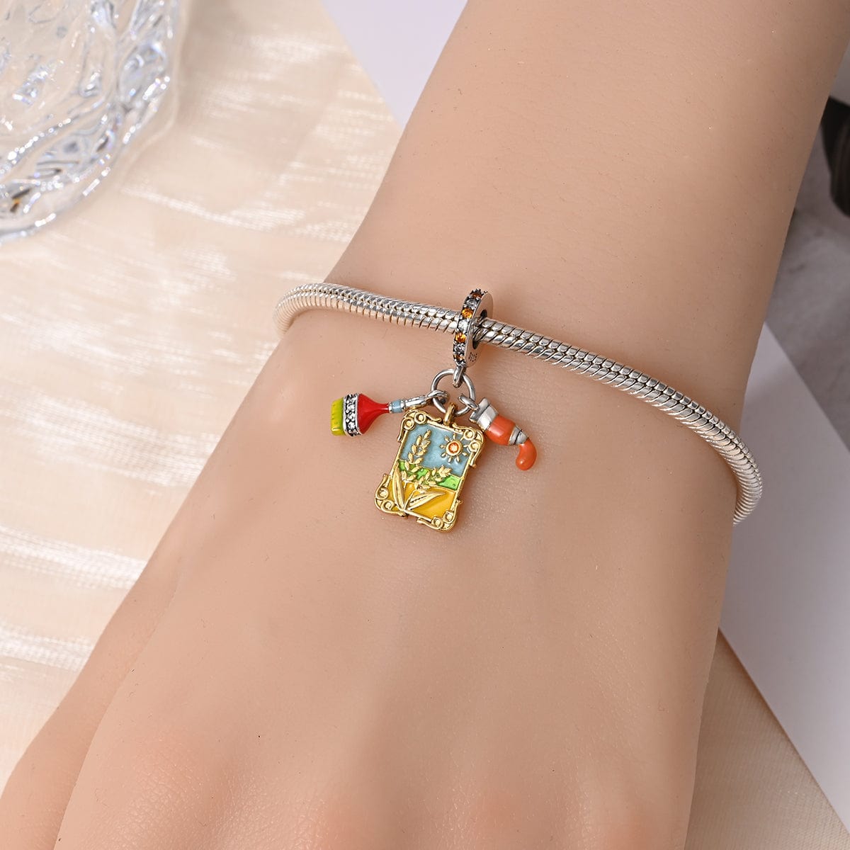 Pangama Jewelry Harvest - Themed Charm with Paintbrush and Wheat Design