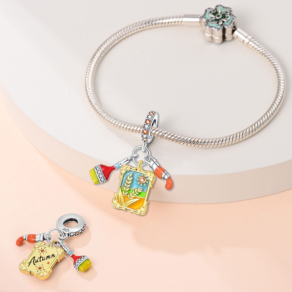 Pangama Jewelry Harvest - Themed Charm with Paintbrush and Wheat Design