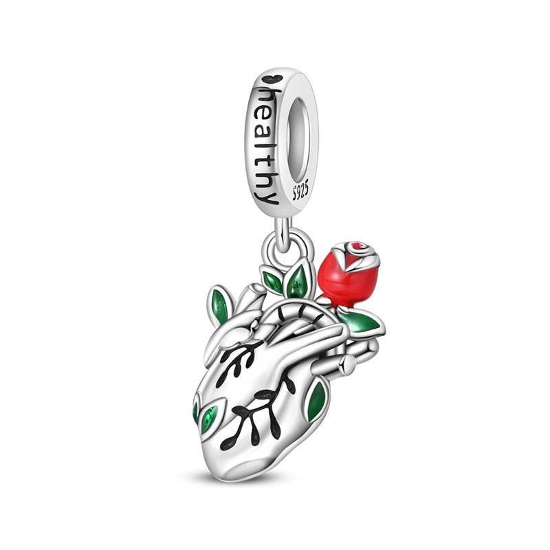 Pangama Jewelry Healthy Heart with Rose Dangle Charm