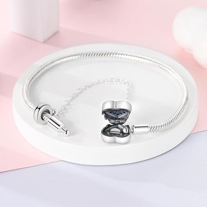 Pangama Jewelry Heart Charm Bracelet with Blue Gradient Crystals and Safety Chain