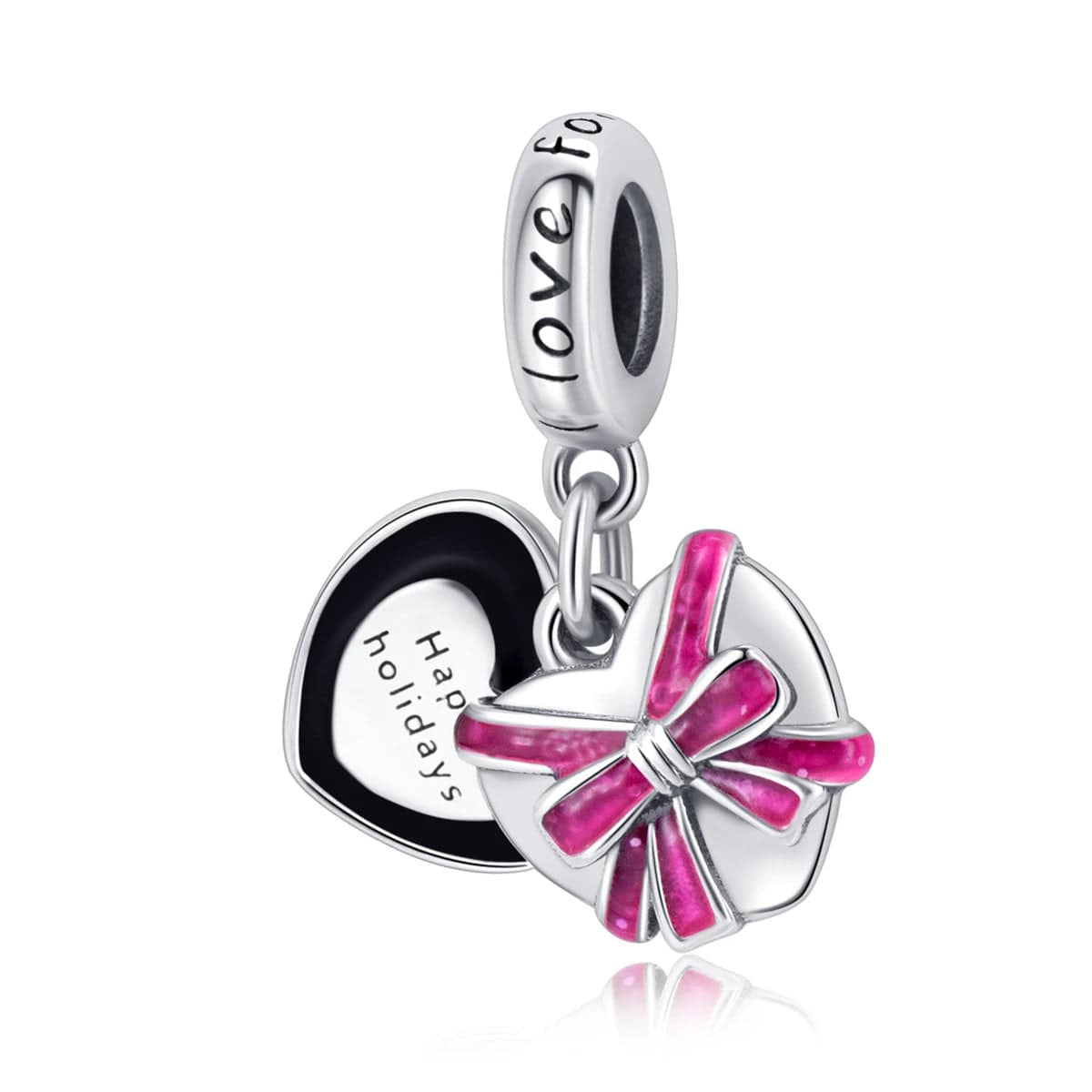 Pangama Jewelry Heart Gift Box with Pink Ribbon Holiday Dangle Charm