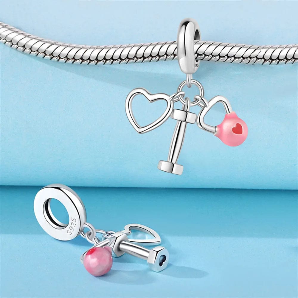 Pangama Jewelry Heart & Kettlebell Fitness Trio Dangle Charm