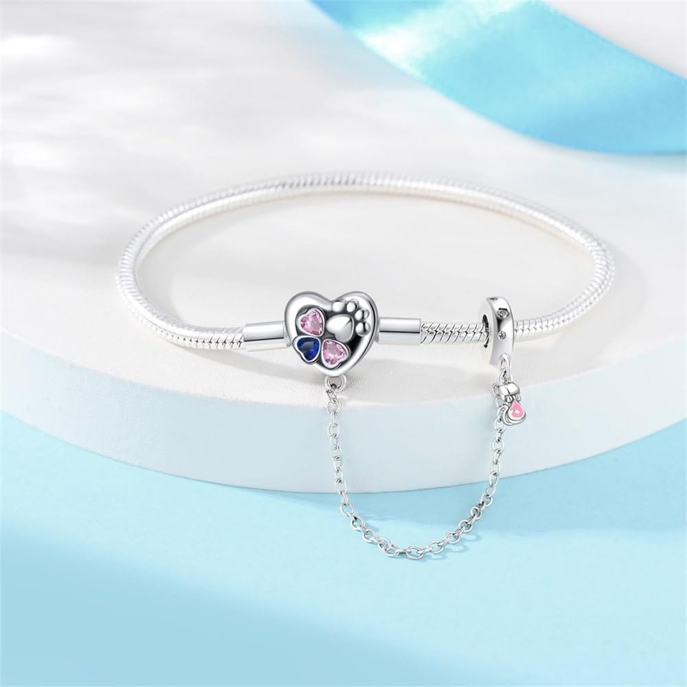 Pangama Jewelry Heart & Paw Charm Bracelet with Safety Chain