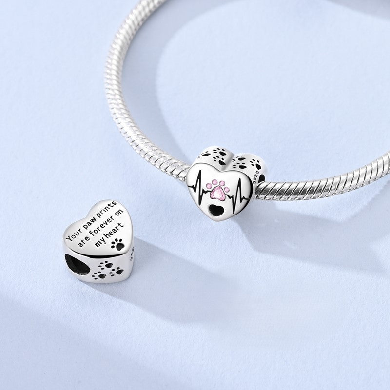 Pangama Jewelry Heartbeat Paw Print Heart Charm