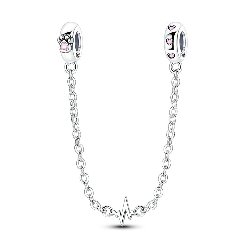 Pangama Jewelry Heartbeat & Pink Paw Safety Chain Charm