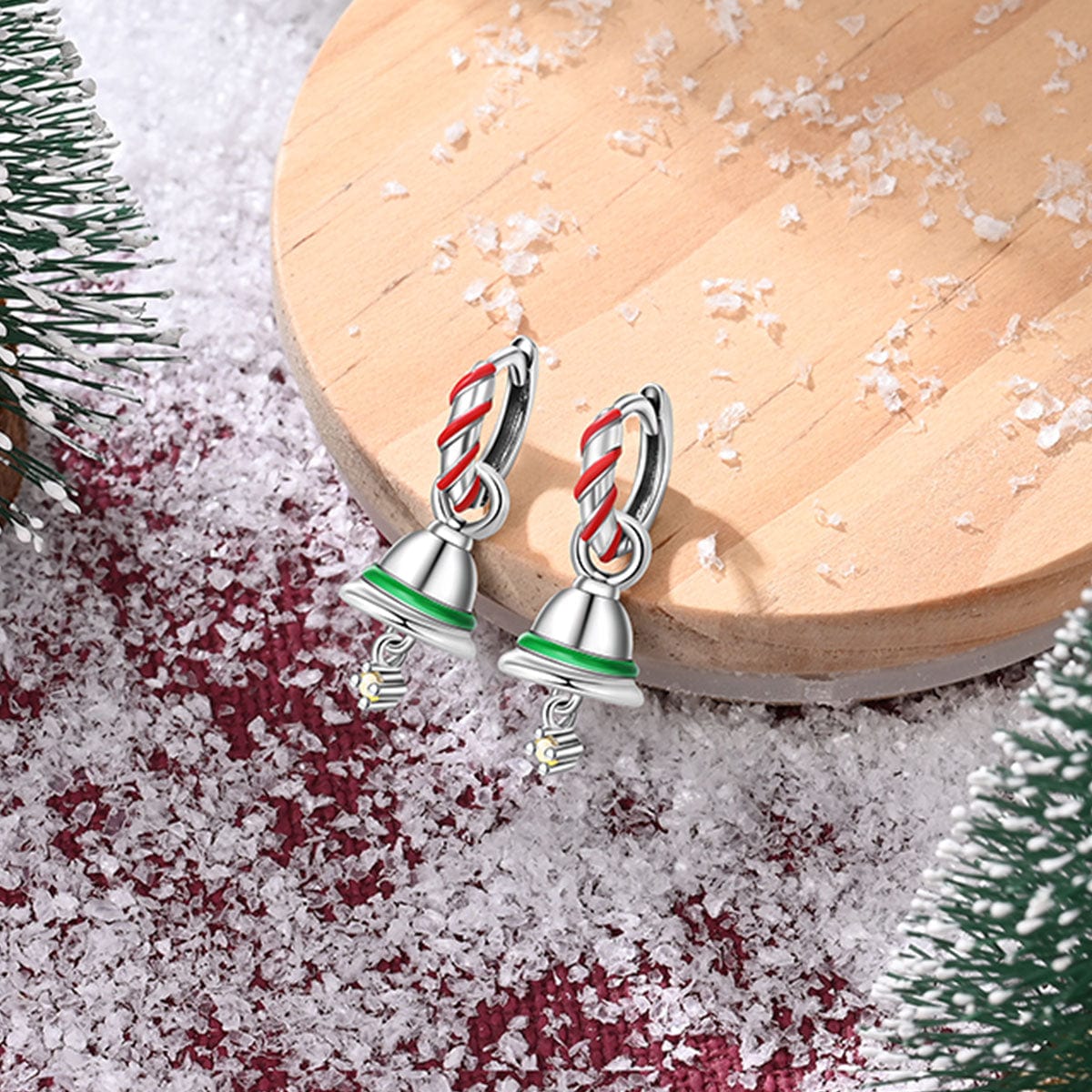 Pangama Jewelry Holiday Bell & Candy Cane Hoop Earrings