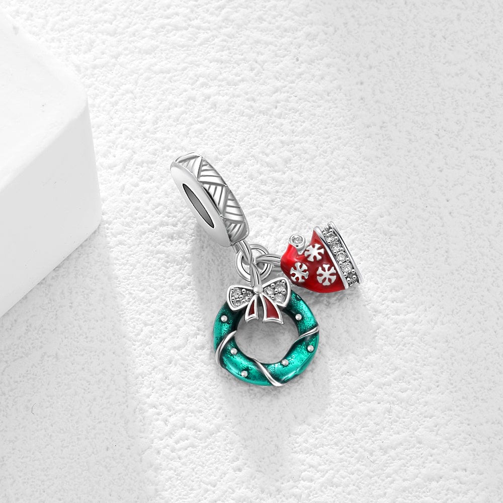 Pangama Jewelry Holiday Wreath & Santa Hat Double Dangle Charm