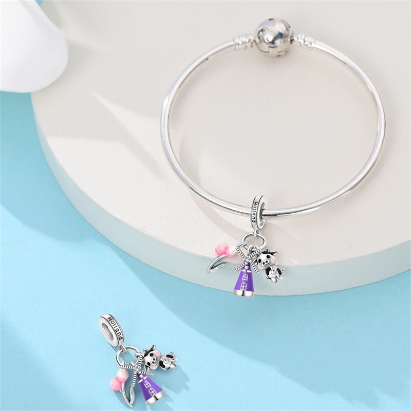 Pangama Jewelry Holland Windmill, Tulips & Cow Dangle Charm