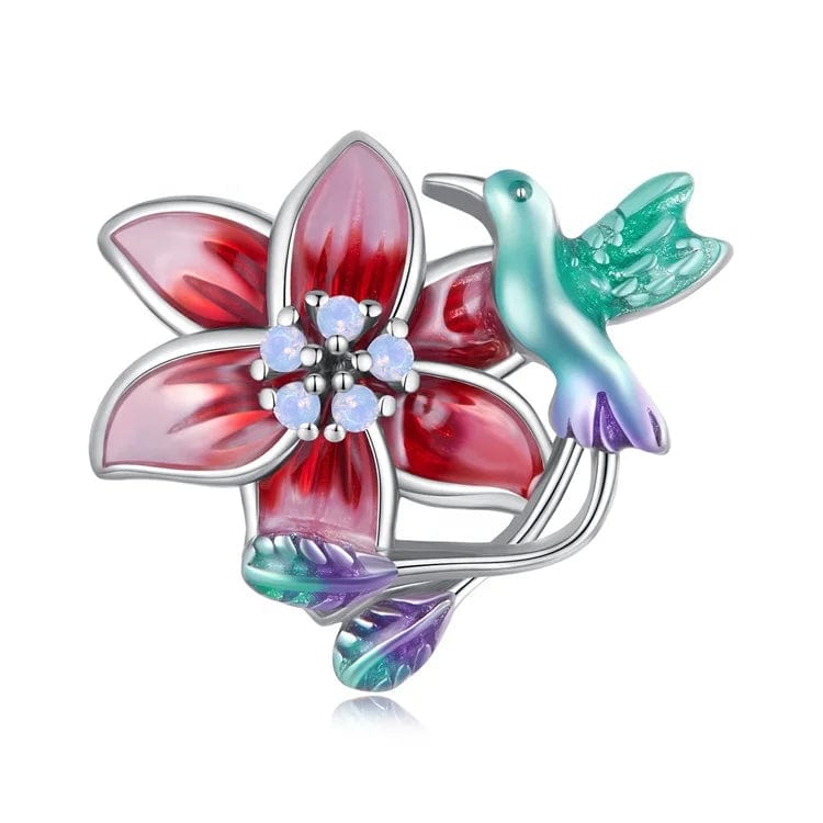 Pangama Jewelry Hummingbird & Red Flower Charm