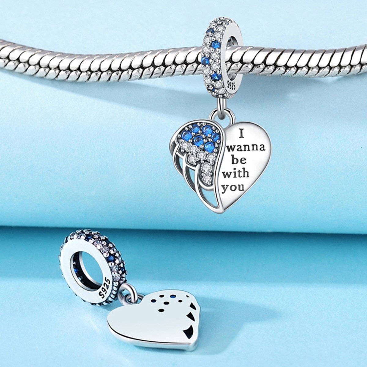 Pangama Jewelry I Wanna Be With You Blue Crystal Angel Wing Charm