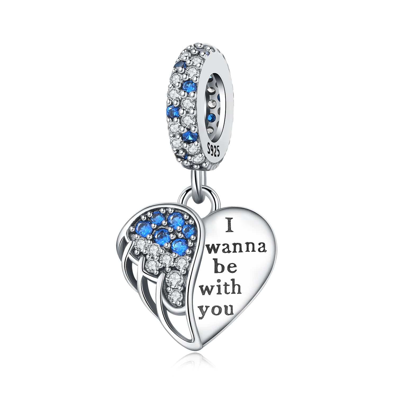 Pangama Jewelry I Wanna Be With You Blue Crystal Angel Wing Charm