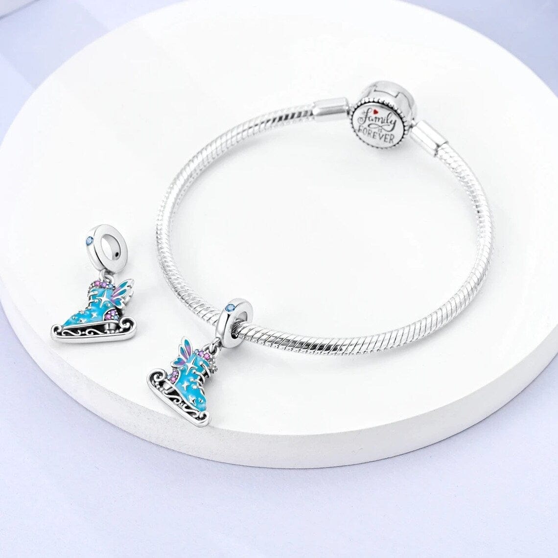 Pangama Jewelry Ice Skate Charm with Blue Enamel and Crystal Accents