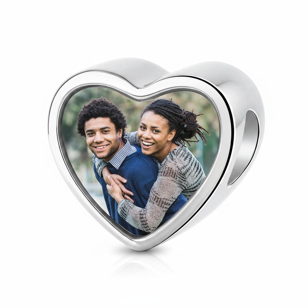 Pendentif personnalisé cœur avec photo et pierre de naissance