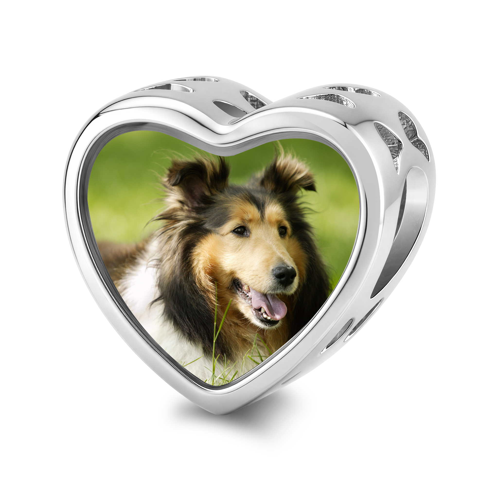 Personalized Pet Photo & Paw Print Heart Charm