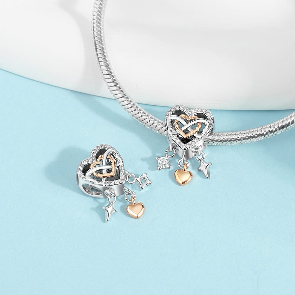 Pangama Jewelry Infinity Heart Charm with Rose Gold Plated Heart and Crystal Accents