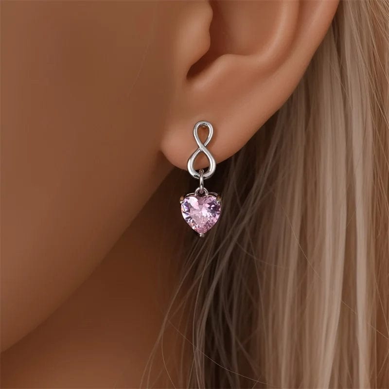 Pangama Jewelry Infinity Pink Heart Gemstone Drop Earrings