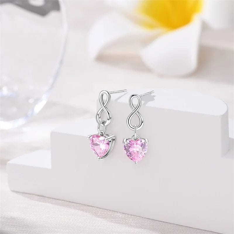 Pangama Jewelry Infinity Pink Heart Gemstone Drop Earrings