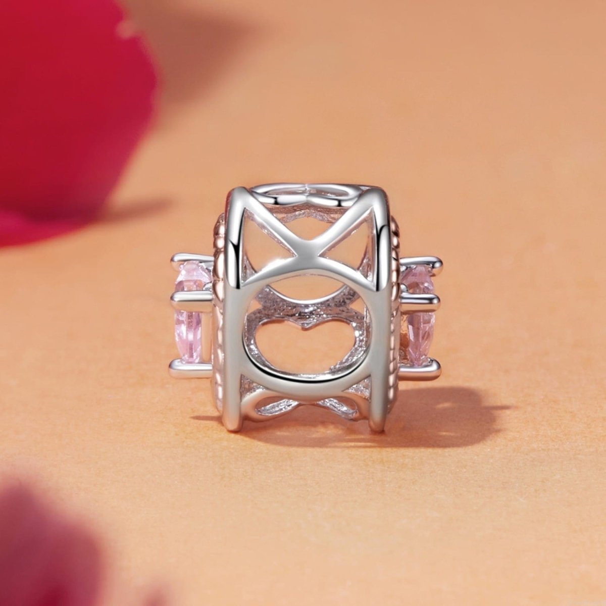 Pangama Jewelry Intertwined Rose Gold & Silver Heart with Pink Crystal Heart Charm