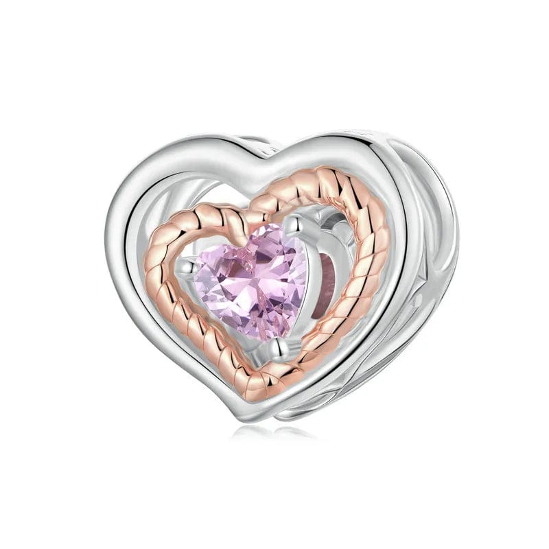 Pangama Jewelry Intertwined Rose Gold & Silver Heart with Pink Crystal Heart Charm