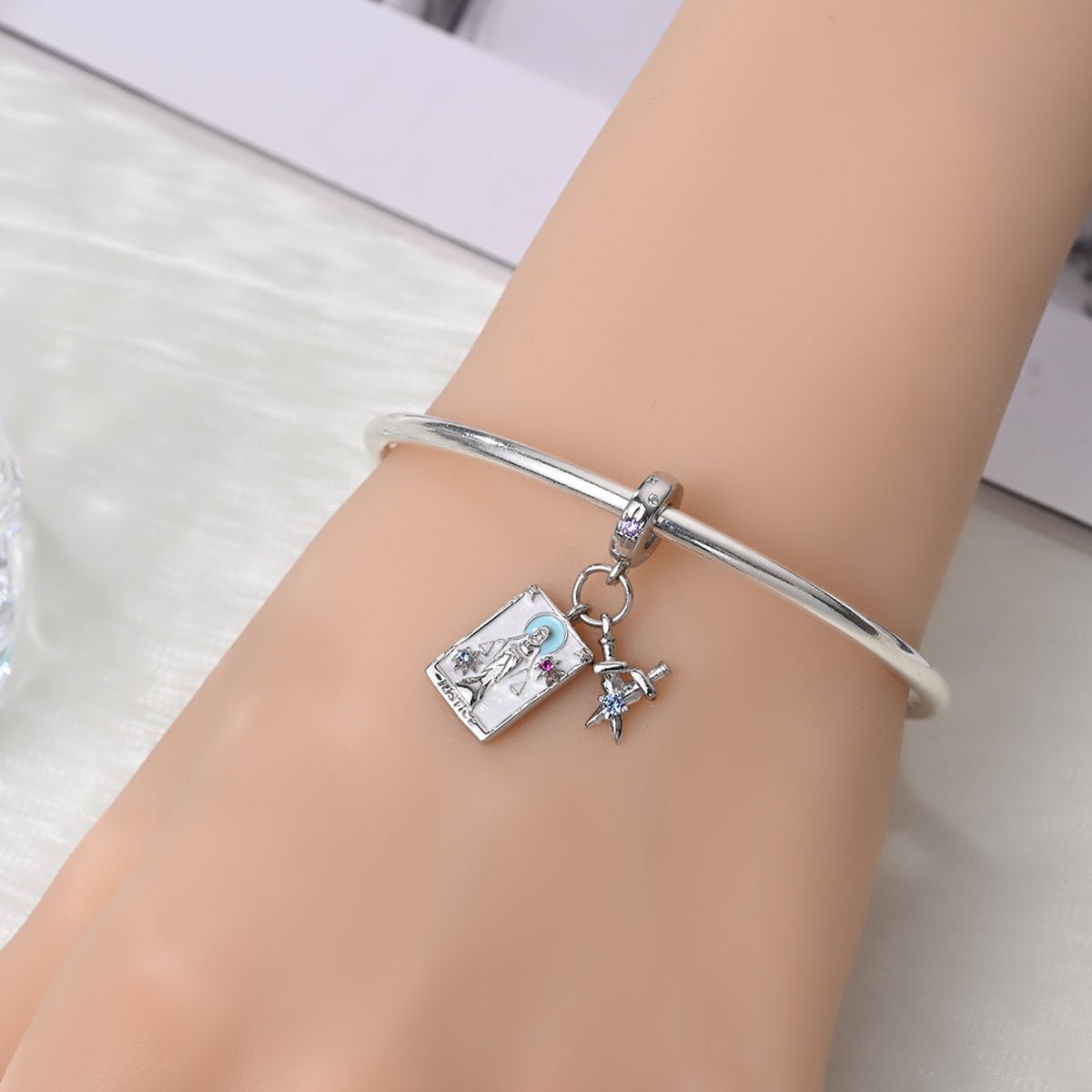 Pangama Jewelry Justice Tarot Card & Sword Dangle Charm