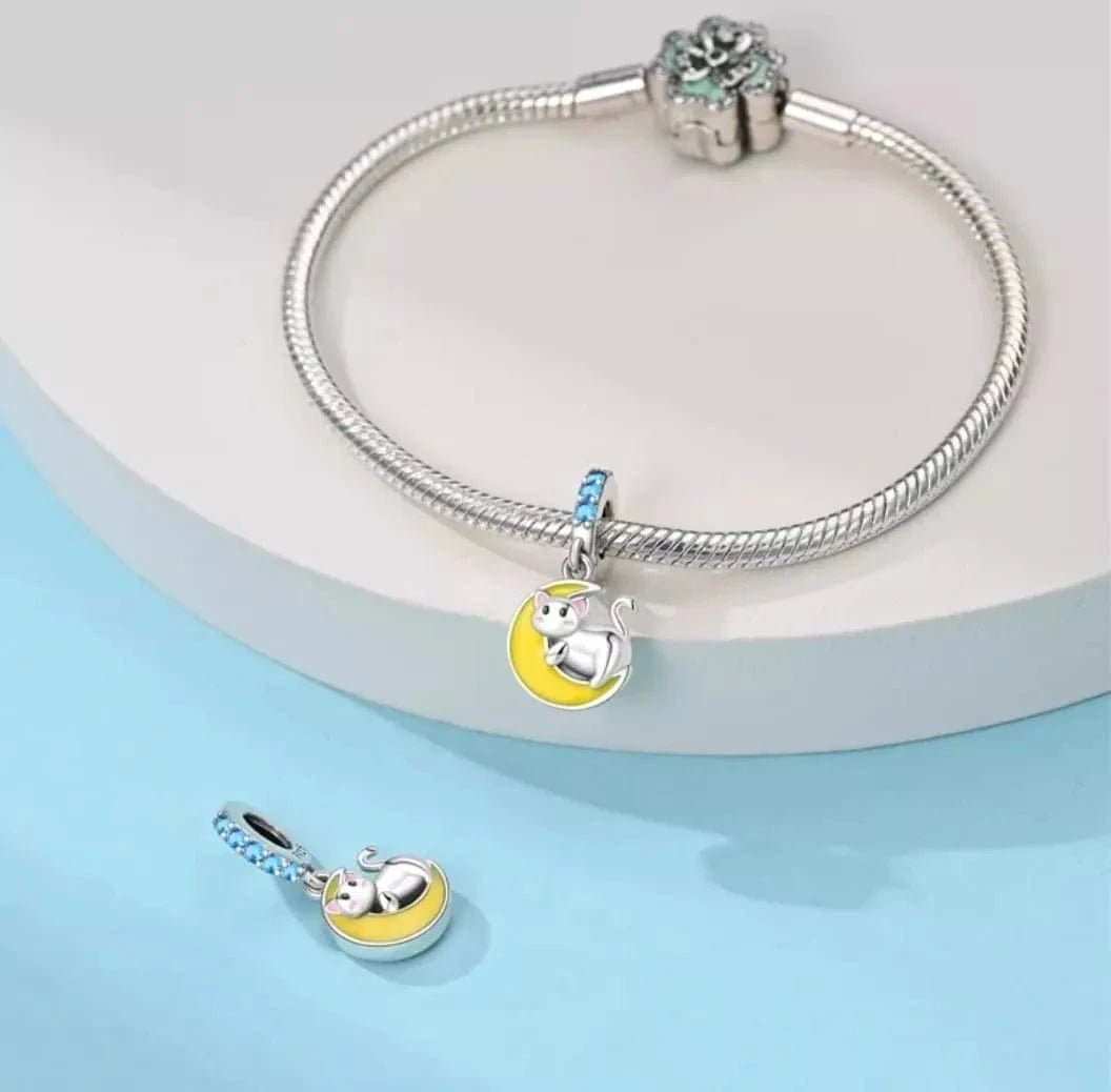 Pangama Jewelry Kitten on Moon Dangle Charm