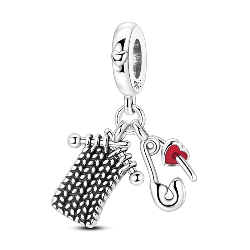 Pangama Jewelry Knitting & Heart Safety Pin Dangle Charm