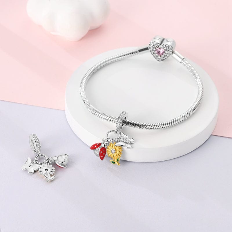 Pangama Jewelry Ladybug, Sunflower & Butterfly Garden Charm